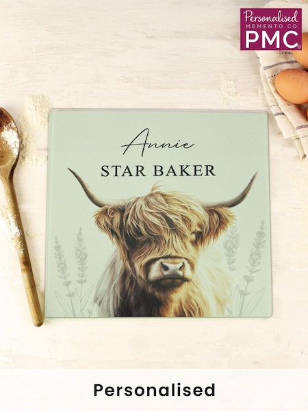 Personalised Highland Cow Glass Chopping Board by PMC (F60696) | £25