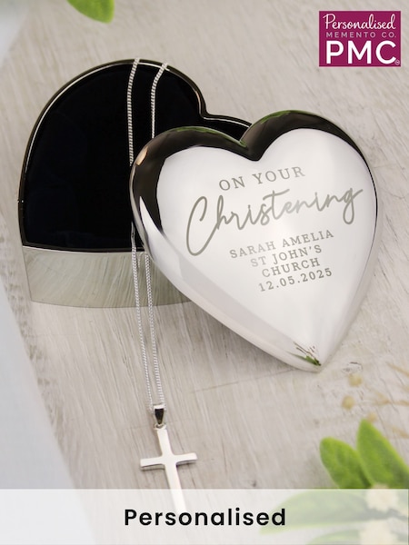 Personalised Christening Trinket Box & Cross Necklace by PMC (F60710) | £35