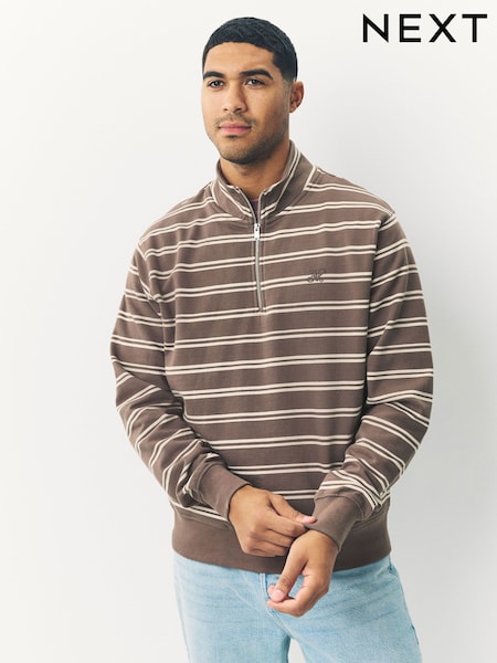 Neutral Stripe Quarter Zip Neck Sweatshirt (F60767) | £35