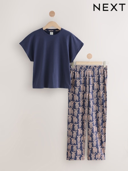 Navy Hamish The Highland Cow Short Sleeve Pyjamas (F60802) | £16