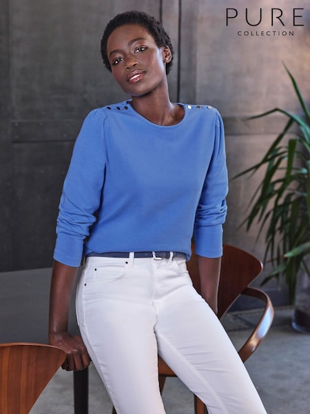 Long Sleeve Cotton Blend Button Shoulder Top (F60828) | £60