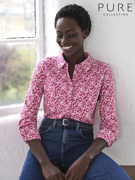 Pure Collection Pink Jersey Long Sleeve Button Through Shirt (F60833) | £60