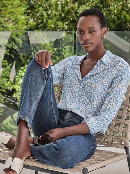 Pure Collection Blue Washed Pure Silk Shirt (F60834) | £140