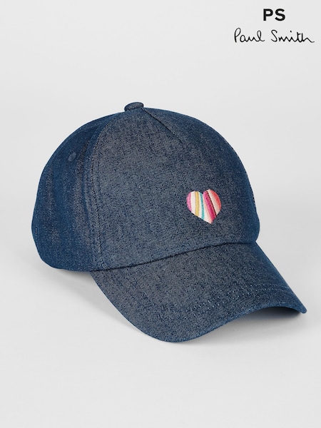 PS Paul Smith Blue Heart Swirl Embroidered Denim Cap (F60869) | £70