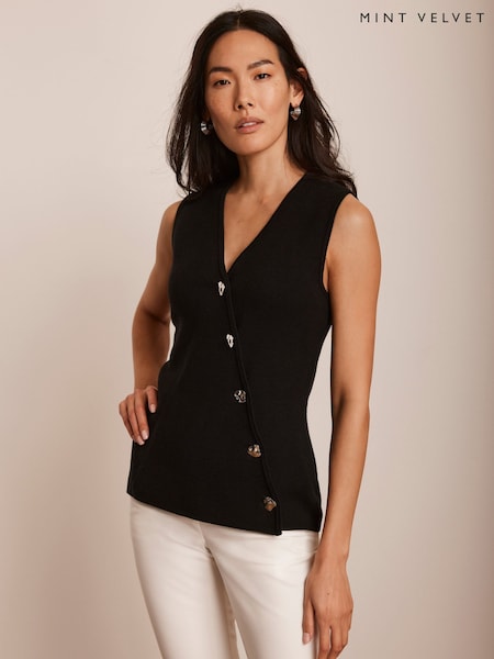 Mint Velvet Black Asymmetric Knit Waistcoat (F60900) | £89