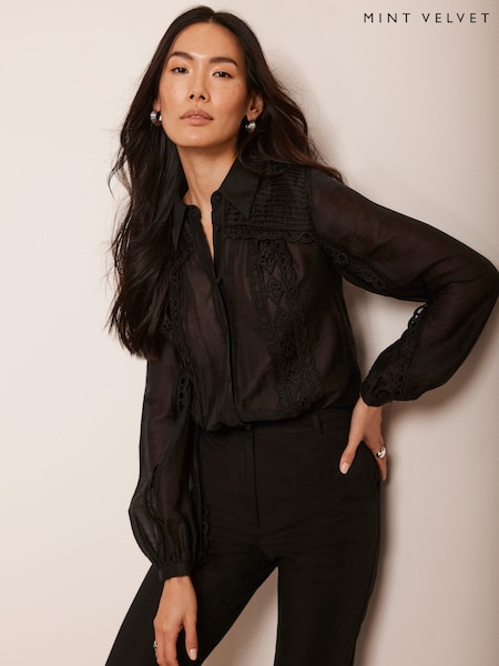 Mint Velvet Black Pintuck Shirt (F60915) | £99