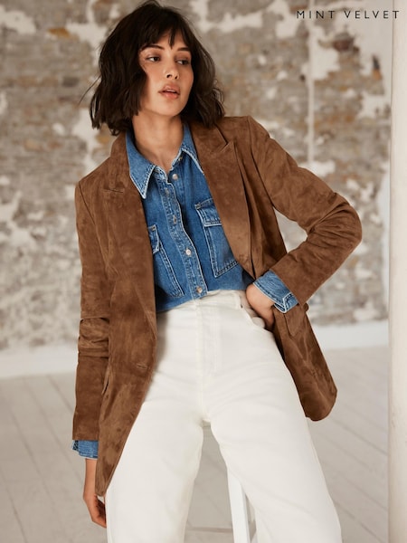Mint Velvet Brown Suede Blazer (F60937) | £295