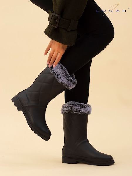 Lunar LD Norway Faux Fur Lined Black Wellingtons (F60962) | £43
