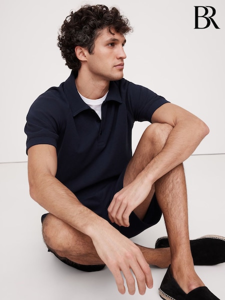 Banana Republic Navy Blue Waffle Knit Polo Shirt (F61006) | £50