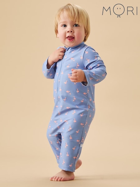 MORI Blue UPF 50+ Recycled Flamingo Sun Safe Zip-Up Swimsuit (F61027) | £32