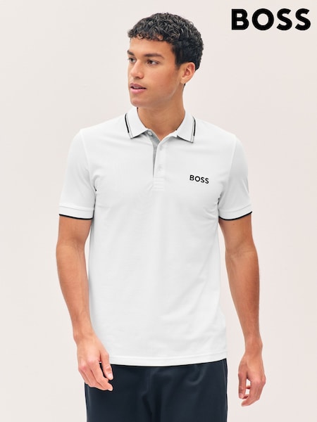 BOSS White Paddy Pro Tipped Collar Polo Shirt (F61376) | £99