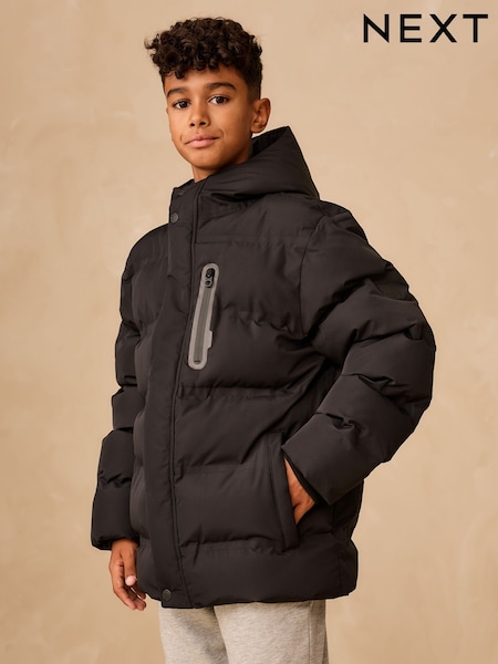 Black Waterproof Fleece Lined Padded Coat (3-17yrs) (F61433) | £38 - £48