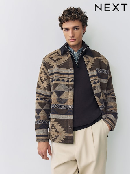 Brown Borg Lined Navajo Style Shacket (F61438) | £48