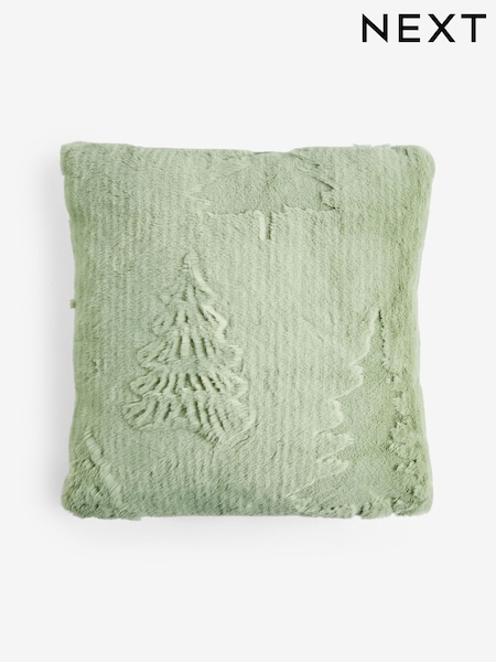 Green 50 x 50cm Christmas Cut Faux Fur Tree Cushion (F61447) | £14