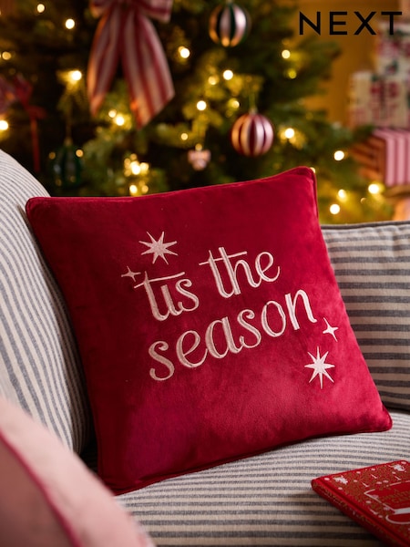 Red 43 x 43cm Christmas Tis The Season Slogan Cushion (F61449) | £12
