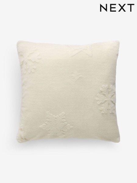 Natural 50 x 50cm Carved Faux Fur Snowflake Cushion (F61466) | £14