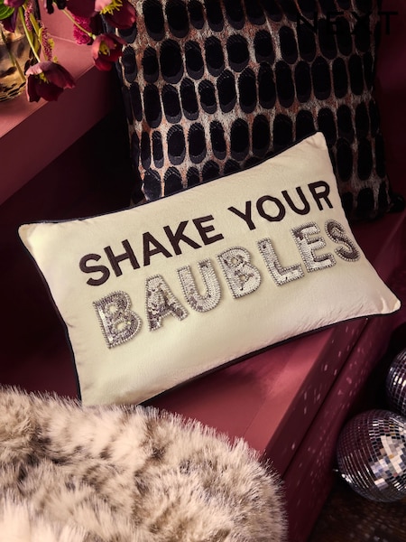 Black/White 50 x 30cm Shake Your Baubles Christmas Cushion (F61471) | £24