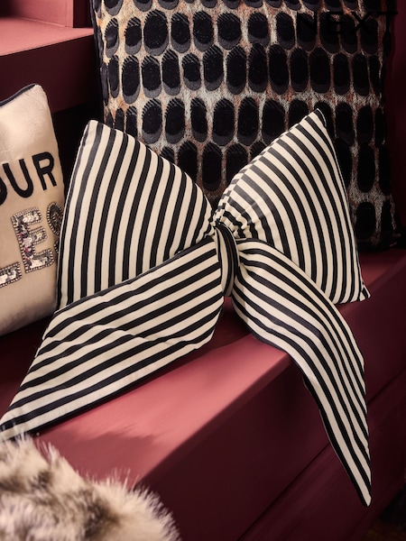 Black/White 3D Stripe Bow Cushion (F61473) | £16