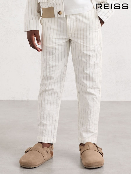 Reiss Off White/Taupe Brown Easton Cotton Pinstripe Trousers Regular-Fit (F61528) | £40