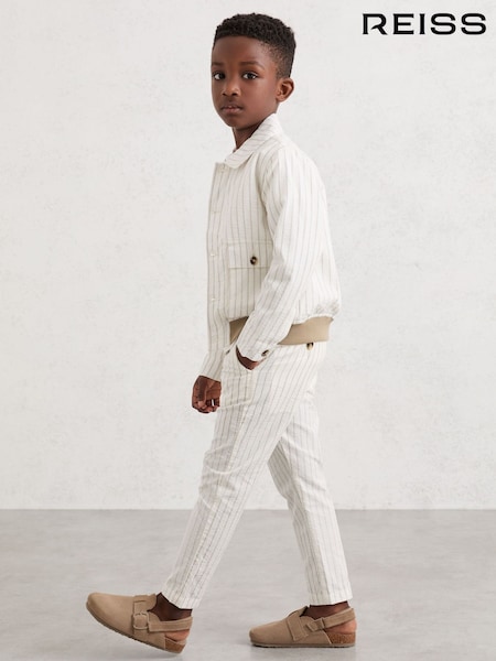 Reiss Off White/Taupe Brown Easton Cotton Pinstripe Trousers Regular-Fit (F61535) | £38