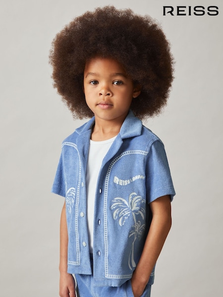 Reiss Airforce Blue Barnes Towelling Palm-Embroidered Shirt (F61540) | £42