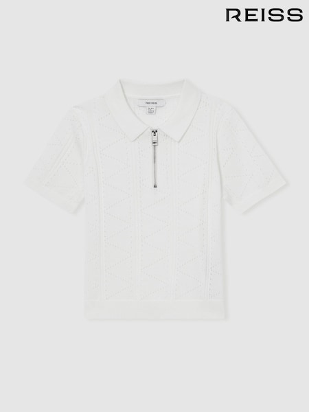 Reiss Off White Spey 13-14 yrs Half-Zip Pointelle Polo Shirt (F61554) | £44