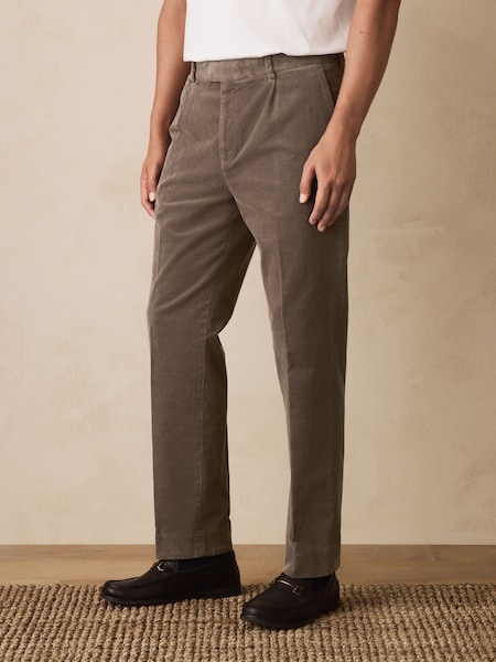 Taupe Brown Straight Fit Smart Cotton Rich Cord Trousers (F61636) | £59