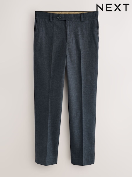 Navy Blue Texture Regular Fit Smart Brushed Cotton Trousers (F61649) | £39