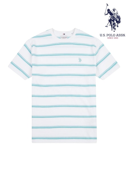 U.S. Polo Assn. White Mens Terry Stripe 100% Cotton T-Shirt (F61733) | £35