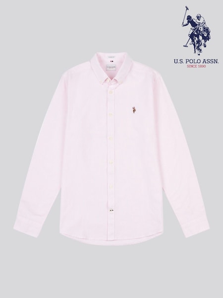 U.S. Polo Assn. Pink Mens Oxford Stripe 100% Cotton Shirt (F61734) | £65