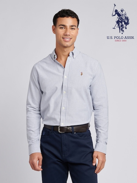 U.S. Polo Assn. Blue Mens Oxford Stripe 100% Cotton Shirt (F61736) | £65