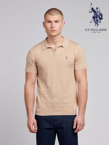 U.S. Polo Assn. Natural Mens Combed 100% Cotton Revere Polo Shirt (F61738) | £50