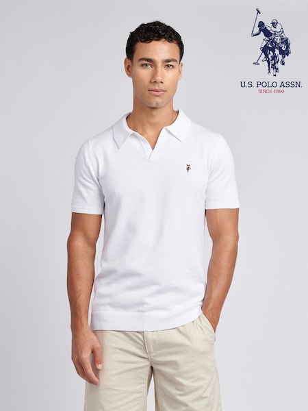 U.S. Polo Assn. White Mens Combed 100% Cotton Revere Polo Shirt (F61747) | £50