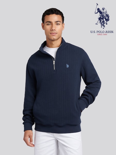 U.S. Polo Assn. Blue Mens Double Horsemen Vertical Texture Funnel 100% Cotton Top (F61760) | £80