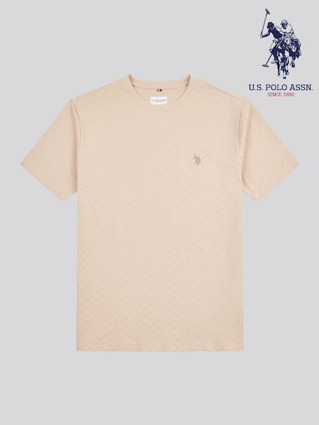 U.S. Polo Assn. Natural Mens Check Texture 100% Cotton T-Shirt (F61766) | £35