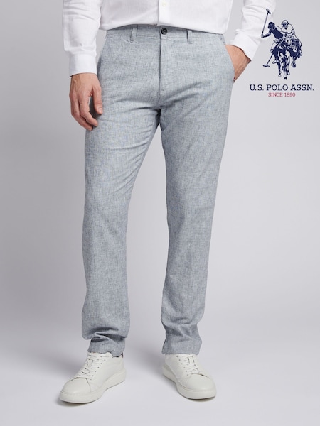 U.S. Polo Assn. Blue Mens Linen Blend Yarn Dyed Woven Trousers (F61780) | £75