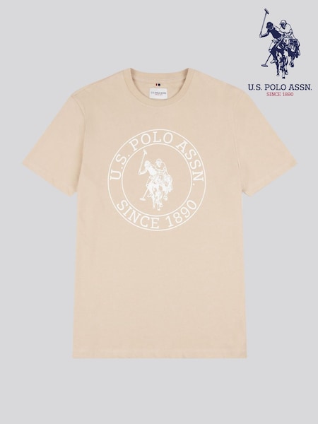 U.S. Polo Assn. Natural Mens USPA Circle Print 100% Cotton T-Shirt (F61784) | £25