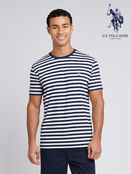 U.S. Polo Assn. Blue Mens Pencil Stripe Classic 100% Cotton T-Shirt (F61791) | £30