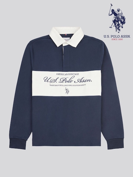 U.S. Polo Assn. Blue Mens Premium Embroidery Graphic Rugby 100% Cotton Shirt (F61807) | £75