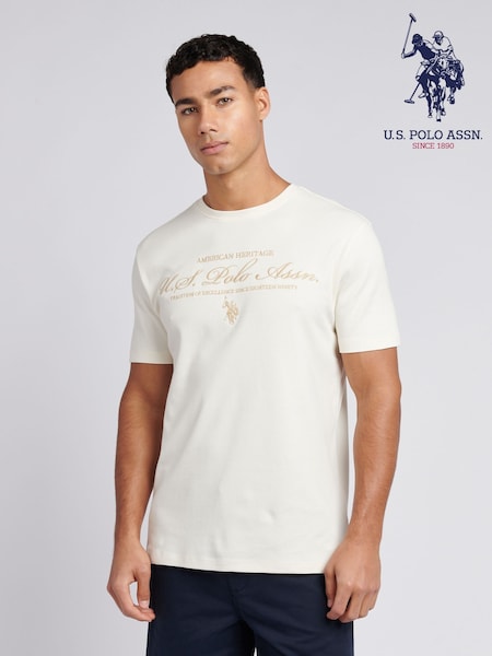 U.S. Polo Assn. Cream Mens Premium Graphic 100% Cotton T-Shirt (F61811) | £35
