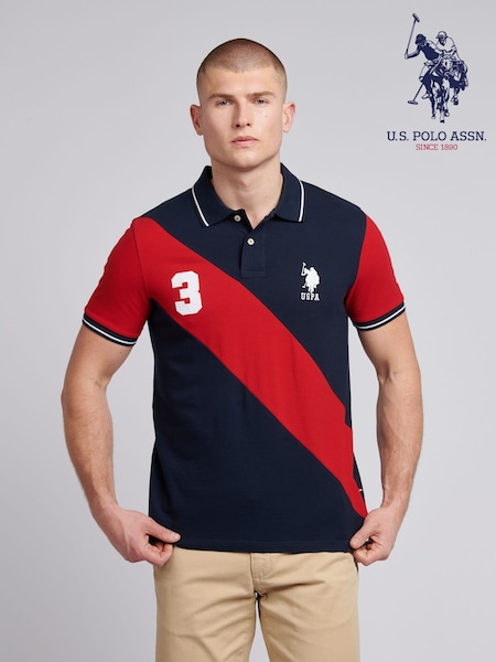 U.S. Polo Assn. Blue Mens Sash Pique 100% Cotton Polo Shirt (F61819) | £60