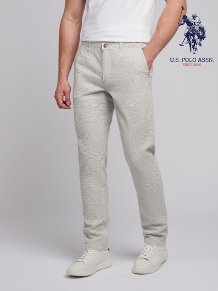 U.S. Polo Assn. Grey Mens Seersucker Woven 100% Cotton Trousers (F61824) | £75