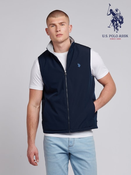 U.S. Polo Assn. Blue Mens Reversible Clean Front Jersey Lined Gilet (F61842) | £95