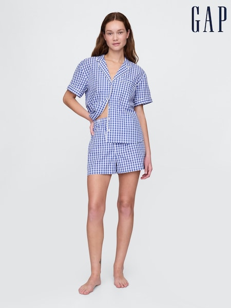 Gap Blue Cotton Poplin Gingham Short Pyjama Bottoms (F61858) | £25
