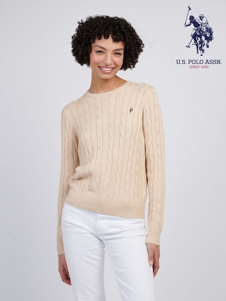 U.S. Polo Assn Natural Womens Viscose Blend Crew Neck Cable Jumper (F61865) | £60
