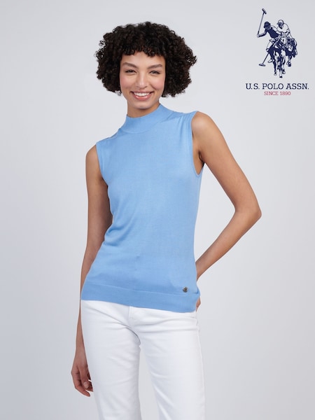 U.S. Polo Assn Blue Womens Mock Neck Sleeveless Knit Jumper (F61877) | £50