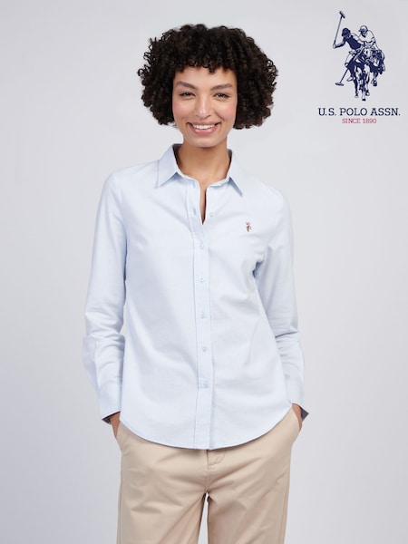 U.S. Polo Assn Blue Womens Stripe Stretch Classic Fit Oxford Shirt (F61896) | £60