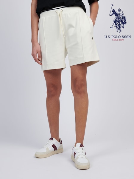 U.S. Polo Assn Cream Womens Pintuck Tipped Sweat Shorts (F61909) | £40