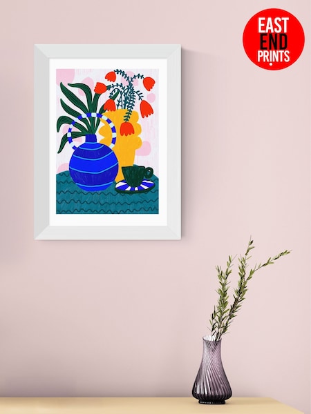East End Prints White Tulips and Coffee Framed Art Print (F62007) | £50 - £130