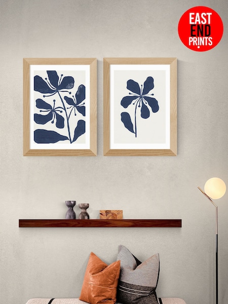 East End Prints Set of 2 Oak Navy Floral Framed Art Print (F62012) | £90 - £245